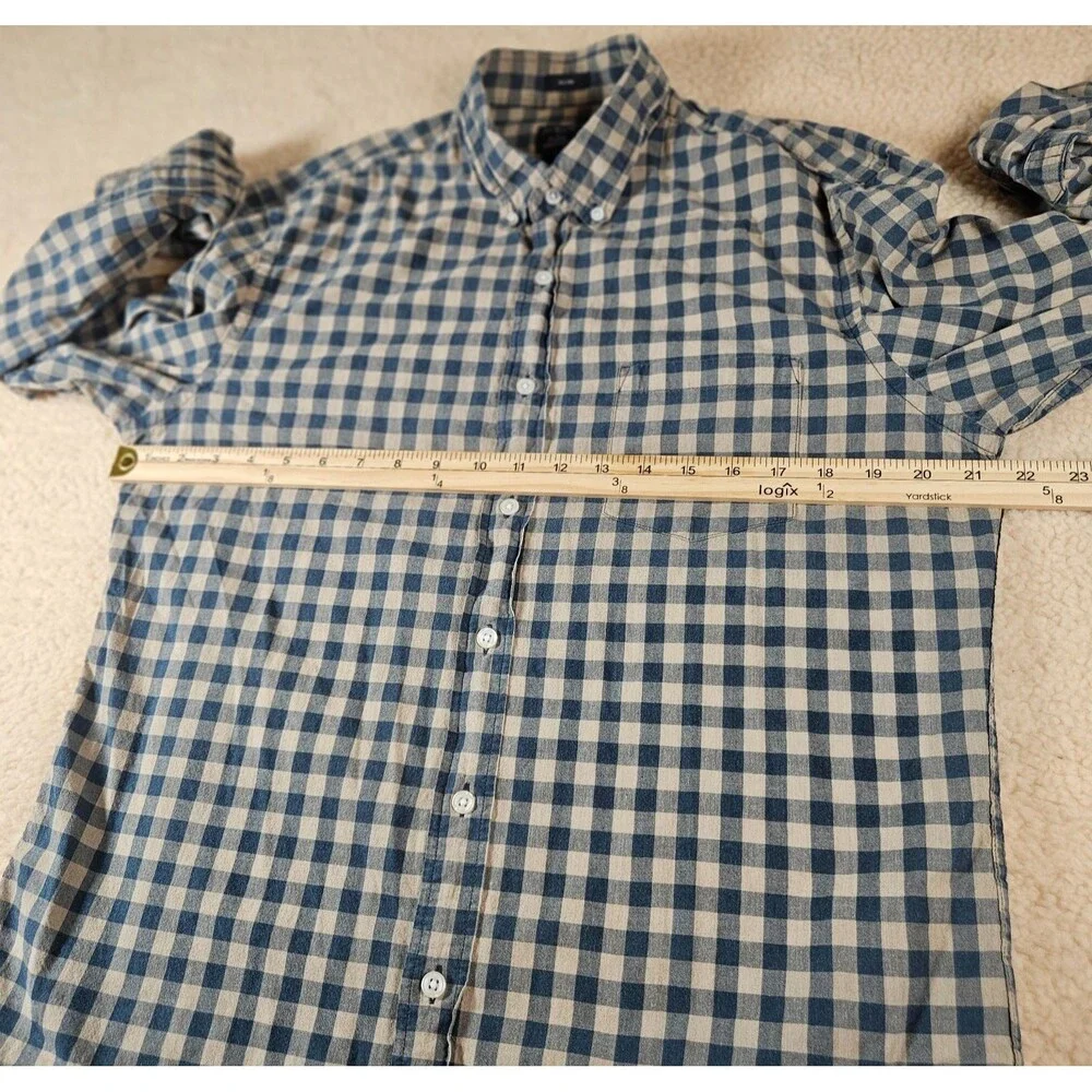 J.Crew Flex Washed Slim Fit Shirt Mens Large Button Front Green Tan‎ Preppy
